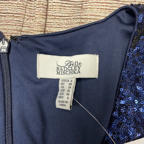 NWT Belle Badgley Mischka royal blue, black sequin dress zip up the back SZ 6 - Picture 4 of 4